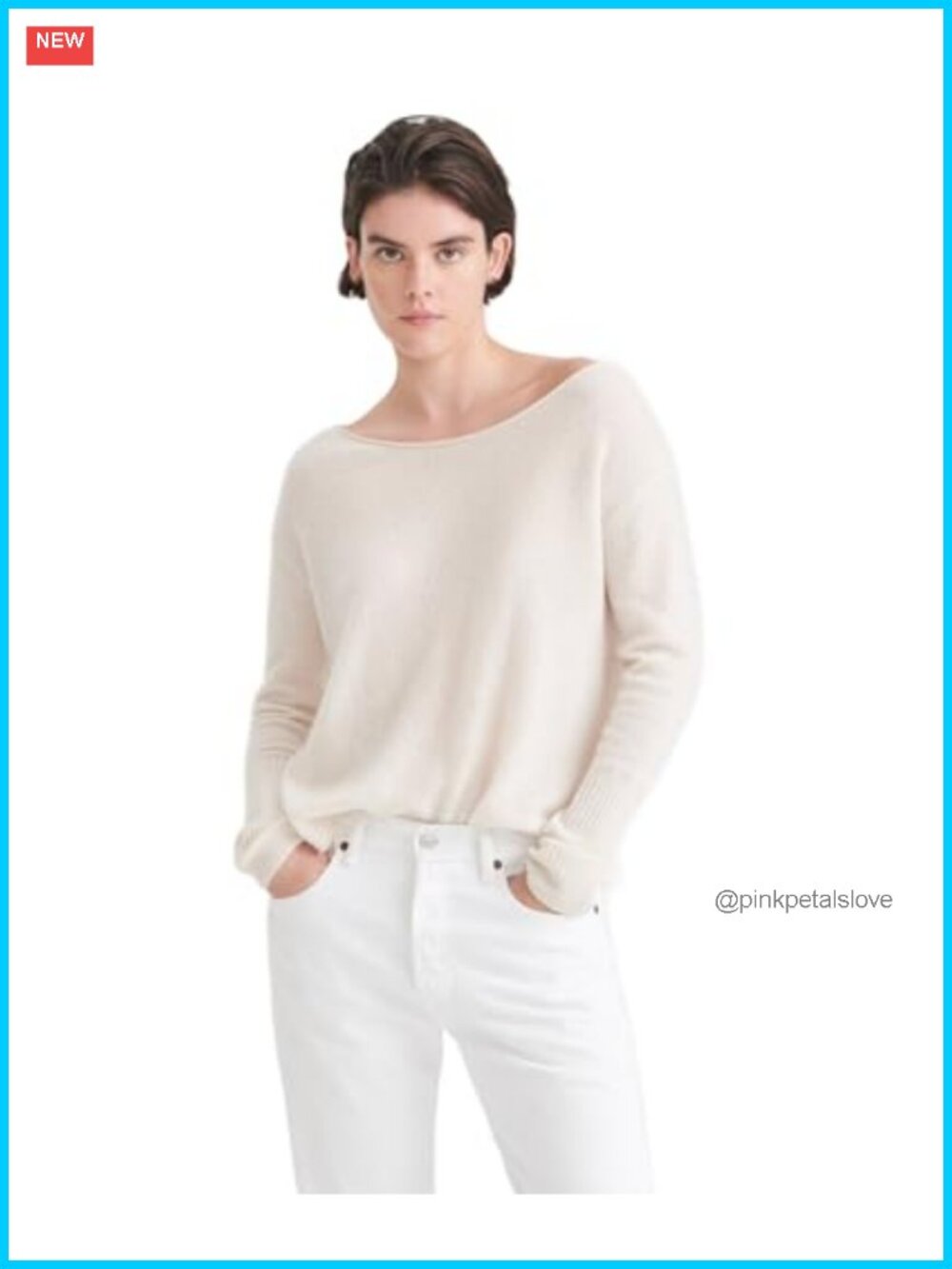 Cashmere Boatneck Pullover Sweater Relaxed Fit Long Sleeve
